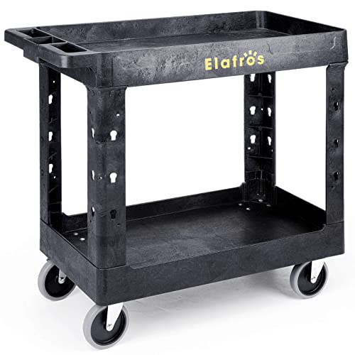 ELAFROS 2-Tier Utility Rolling Cart with 4 Swivel Casters, Black, 34x17in, 550lb Capacity