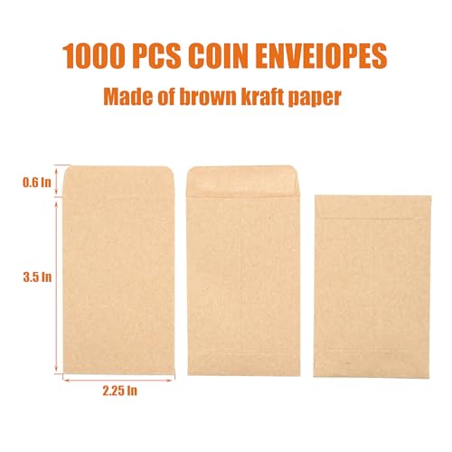 Officeva 1000 Pcs Small Coin Envelopes 2.25 x 3.5 inch Gummed Flap - Bulk Pack