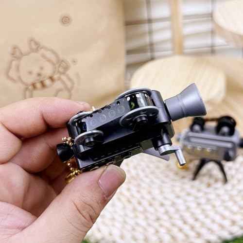 Miniature Retro Film Projector Model with Tripod, Resin Craft Vintage Style Movie, Collectible Mini Film Props with Bell for Home Desktop Display (Black+gray)