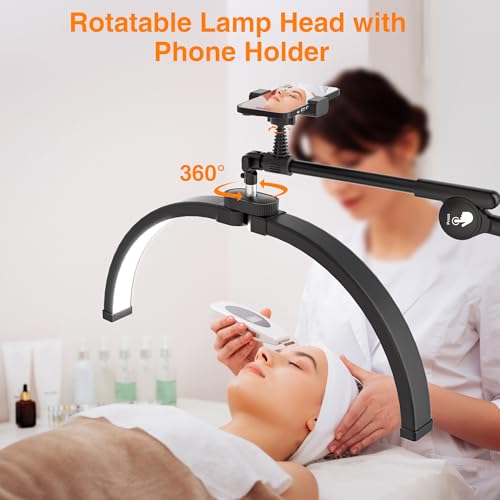 CHICLUX Lash Lights for Eyelash Tech, Foldable Floor Lash Lamp for Eyelash Extensions, Dimmable LED Half Moon Lash Light with Phone Holder and Wheeled Base, Esthetician Light for Eyelash, Tattoo