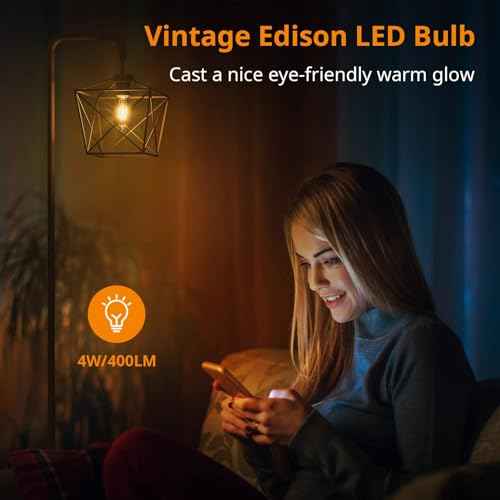 LEPOWER Floor Lamp, Black Floor Lamp with LED Edison Light, 2800K E26 Rustic Standing Lamp, Farmhouse Floor Lamps for Living Room, Bedroom
