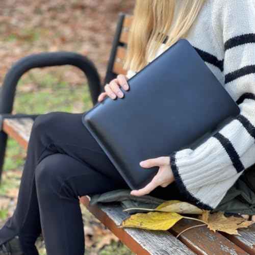 Genuine Leather MacBook Air Case 13.6 for All 13 Inch Macbooks 2018-2023 MacBook Pro M1/A2338 A2251 A2289 2016-2021, Black Vertical