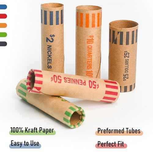 L LIKED Preformed Coin Roll Wrappers (105 Assorted) - 21 Quarters, 21 Pennies, 21 Nickels 21 Dimes and 21 Dollars (105 pcs)