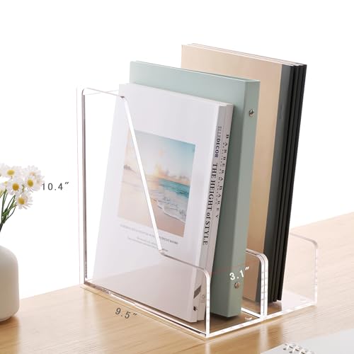 YUXUN Acrylic Magazine File Holders - Clear Desk Organizers, Upright File Folders & Notebook Organizer for Desk, Transparent Magazine Rack for Office Supplies Set of 2