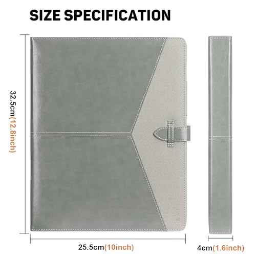 Toplive Padfolio 3 Ring Binder Organizer Business Portfolio Folder for Women, A4/ Letter Size PU Leather Portfolio Padfolio for Interview Conference Presentation, Grey