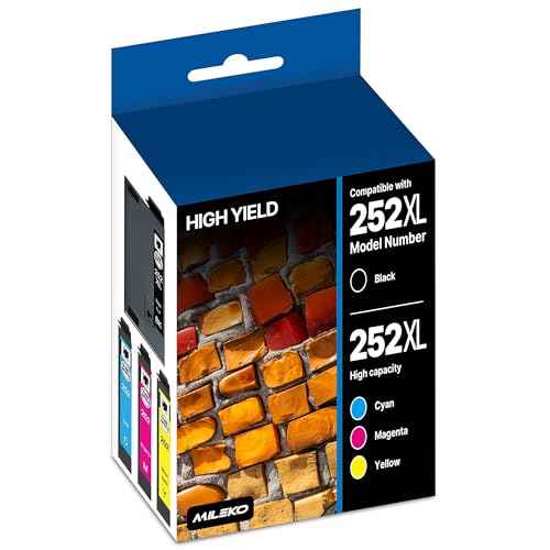 MILEKO 252XL Ink Cartridges Remanufactured for Epson 252 Ink Cartridge 252 XL T252XL T252 Use for Workforce WF-3640 WF-7720 WF-3620 WF-7710 WF-7620 WF-7610 Printer (Black Magenta Yellow Cyan, 4-Pack)