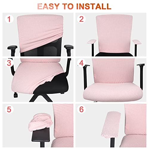 XL Pale Pink Stretch Office Chair Cover Set with Armrest Pads - 4 Pieces