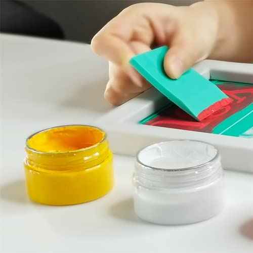 JAJADO 12 Jars Chalk Paste Paint Set, 9 Pcs Chalk Paint Mini Squeegees and Rubber Squeegee Stir Sticks, Screen Printing Ink Reusable Adhesive Stencil Paste Craft on Wood, Furniture, T-Shirt