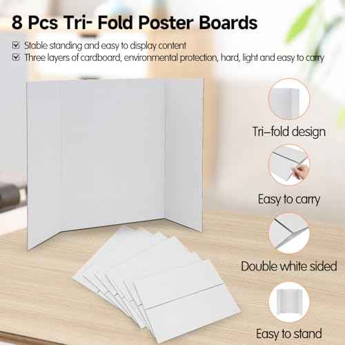 EARTHSON 8 Pack Trifold Presentation Board, 24" x 16" Portable Poster Board, White Corrugated Display Board for School, Business Projects, Event Displays, Science Fairs