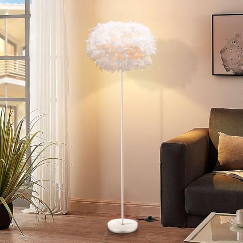 Feather Floor Lamps for Living Room, White Standing Lamp with Foot Switch, Modern Tall Lamp for Bedroom, Dining Room, Office, Corner