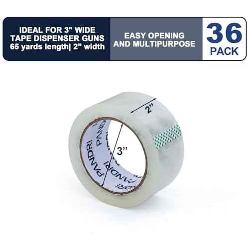 PANDRI Packing Tape, 36 Rolls Heavy Duty Clear Packaging Tape for Shipping Packaging Moving Sealing, 2 inches Wide, 65 Yards Per Roll, Total 2340 Yards