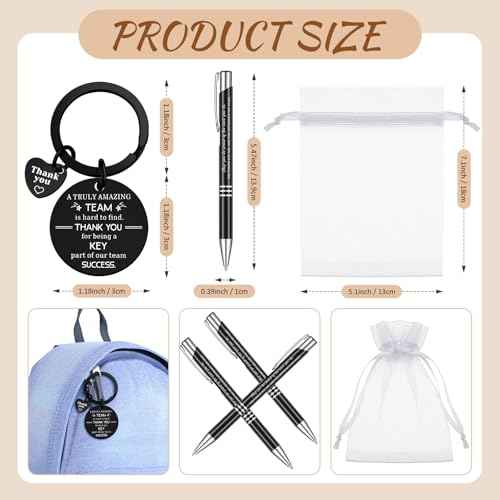Fulmoon 80 Pcs Employee Appreciation Gifts Set Include Notepad Pen Thank You Keychain Organza Bag, Going Away Retirement Birthday Christmas Team Gift for Member Coworker(Black,Team)