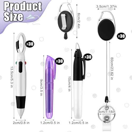 120 Pcs Retractable Nurse Pen Bulk Set 4 in 1 Ballpoint Pens Mini Highlighter Mini Marker Nursing Keychain Clip for Badge CNA Nurse Accessories Gifts Office(Black)