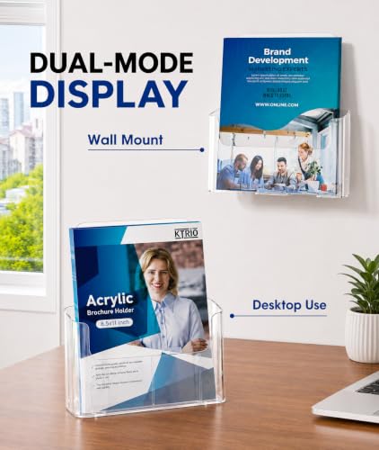 KTRIO Acrylic Brochure Holder 8.5 x 11 Inches, Clear Display Stand, 2 Pack