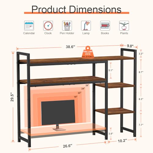 Snughome Desk Shelf, 38.6" Adjustable Desktop Organizer Shelf, Desk Hutch for Computer Monitor Stands, 4 Tier Desktop Display Rack, Wood Desktop Bookshelf Storage Rack for Home Office Dorm