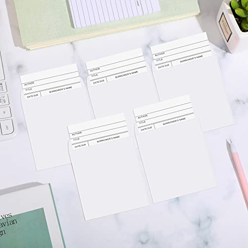 Eaasty 200 Pcs Library Card Envelopes and Pocket Set White Self-Adhesive