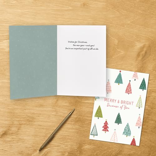 Hallmark Business Bulk 25 Pack Christmas Cards for Employees & Staff (Merry & Bright Colorful Trees), 5 x 7 Cards, Message Inside, Envelopes Included