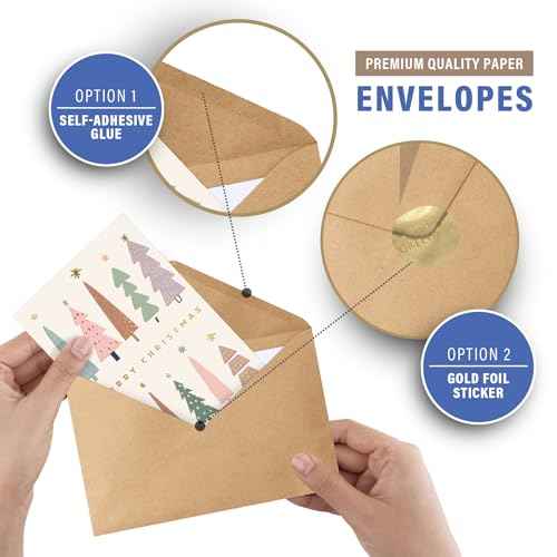 easykart labels 48 Christmas Greeting Cards with Gold Foiling & Embossing with Envelopes, 6.75 x 4.5 Inch Merry Christmas Cards with Seal Stickers For Friends, Family and loved Ones
