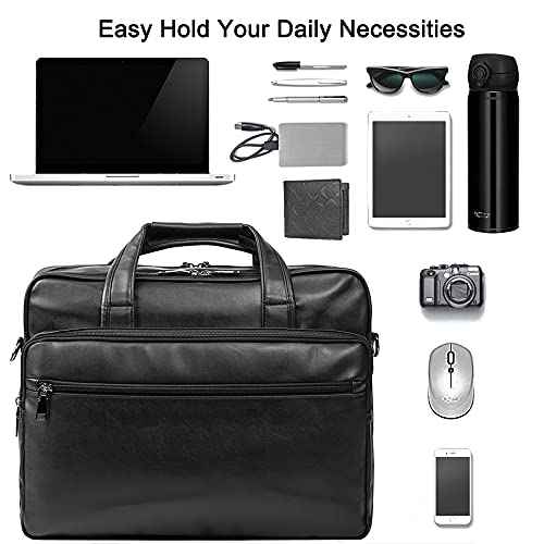 seyfocnia Leather Laptop Bag, Men's 15.6 Inche 17.3 Inche Messenger Briefcase Business Satchel Computer Handbag Shoulder Bag