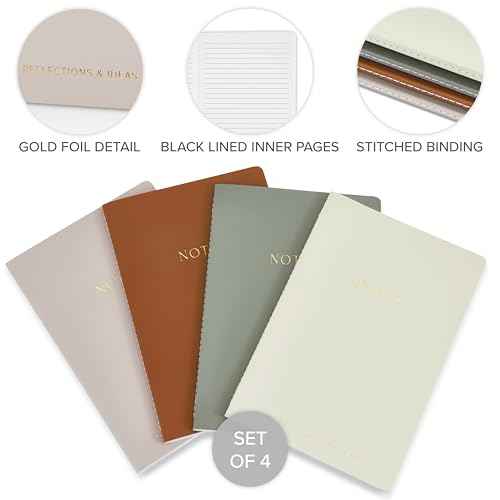 ZICOTO Aesthetic Journal Notebook Set of 4 For Women - Cute College Ruled A5 Journaling Notebooks with Lined Pages - Perfect For Writing And Staying Organized at Work or School