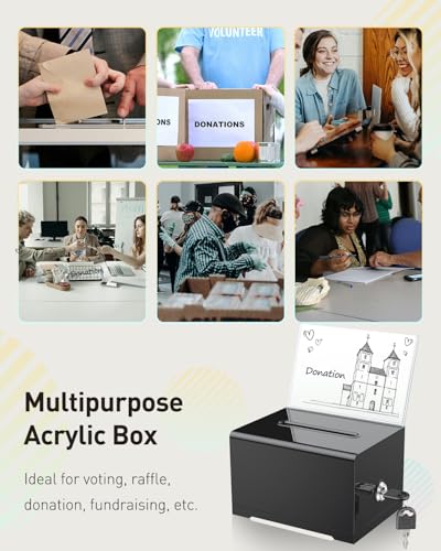 Uniclife Black Acrylic Donation Box with Lock 6.2x4.7x4 inches - 1 Pack