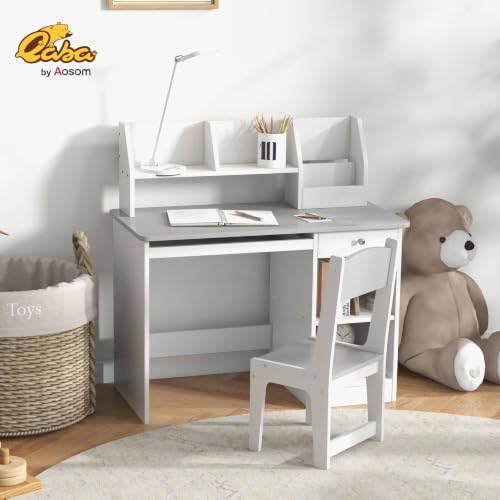 Qaba Grey Kids Desk and Chair Set with Storage, 5-8 Years
