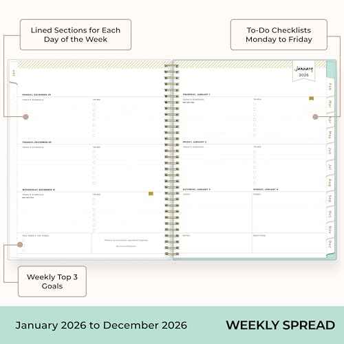 Blue Sky Day Designer 2026 Weekly and Monthly Planner Calendar, January 2026 - December 2026, 8.5" x 11", Flexible Cover, Durable Twin Wire Binding, Storage Pocket, Stickers, Secret Garden Mint