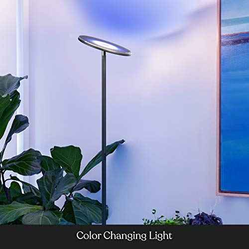 Brightech Sky Colors ? Wi-Fi Color Changing Torchiere LED Floor Lamp ? Smart Standing Lamp with iOS and Android Remote Control ? Cost-Effective and Energy-Saving with Adjustable Head - Black