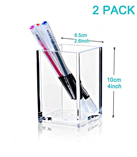 Cerpourt 2 Pack Clear Acrylic Pen & Makeup Brush Holder - Desktop Organizer