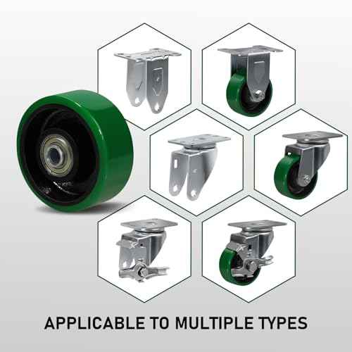 3" x 1.25"Caster Wheel, Polyurethane on Cast Iron Wheel, Ball Bearing-3/8" Bore, Set of 4 Heavy Duty Caster Caster Wheel with 1400 lbs Capacity(4 Pack)