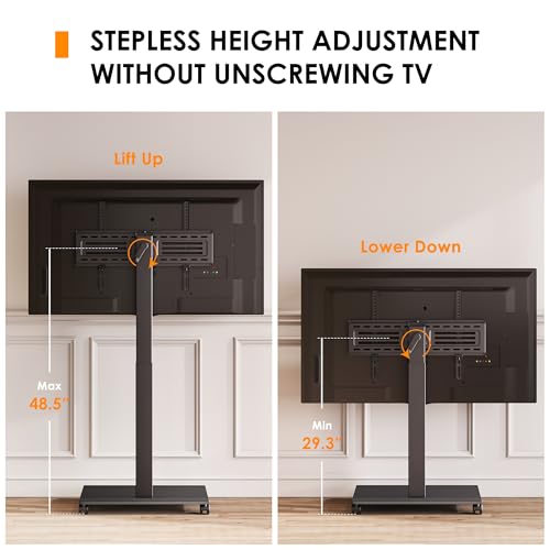 FITUEYES Hand Crank Lift TV Stand with Wheels for 32-75 Inch TVs – Black