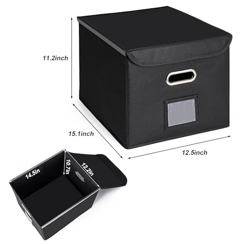 CADONO Black File Organizer Box with Lid, Collapsible Hanging Storage for Office & Home - 14.9x12.6x10.8 inch