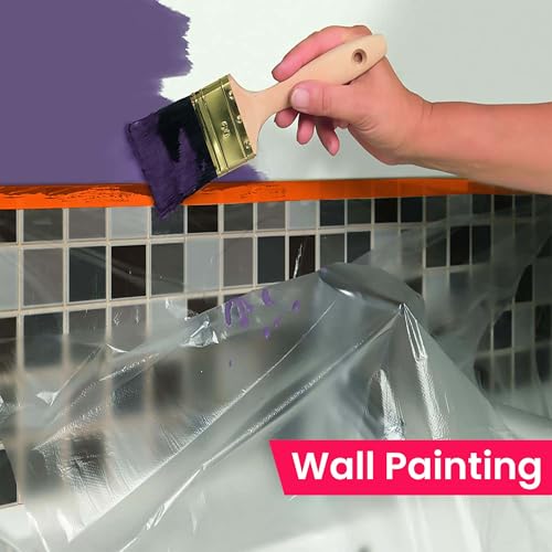 TAPEBEAR Pre-Taped Masking Film, 102" x 56Feet x 3Roll Plastic Sheeting Cover for Painting, Tape and Drape, Painters Masking Tape Film Plastic Drop Cloths for Auto, Appliance and Furniture