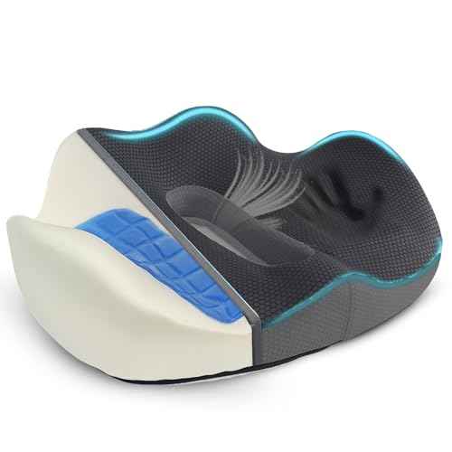 Orthopedic Gel Memory Foam Seat Cushion ? Ergonomic Design for Tailbone & Sciatica Pain Relief, Coccyx, and Pressure Relief for Office Chair, Car, and Wheelchair (Black/Deep Gray, X Large)