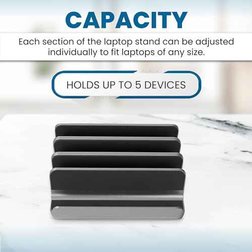 Multiple Laptop Holder Vertical ? Adjustable Laptop Vertical Stand Holds 5 Devices, Fits All MacBooks Laptops Tablets and Mobiles (up to 17.3¡±). Closed Upright Vertical Laptop Stand for Desk