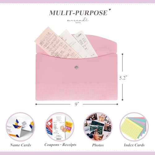 H4D Budget Envelopes for Cash System, Bill Bags, Small Plastic Receipt Holder Organizer, Morandi Colors, 9x5 Inch, 6 Pack