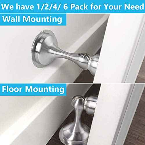 WINONLY Door Stopper, 4 Pack Magnetic Door Stop, Stainless Steel, Magnetic Door Catch, 3M Double-Sided Adhesive Tape, No Drilling, Screws for Stronger Mount, Hold Your Door Open, 4 Pack for Wide Doors