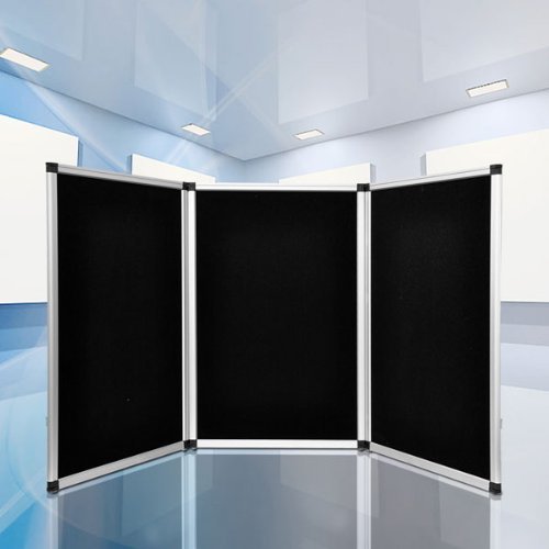 Foldable Trade Show Display Panel Set with Aluminum Frame, 3 Panels, Portable Black Fabric