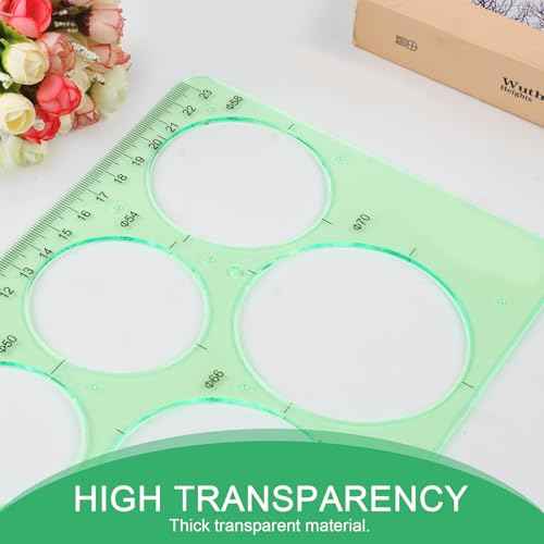 4PCS Circle Template, Plastic Circle and Oval Measuring Templates, Formwork Drawings Templates (Clear Green)