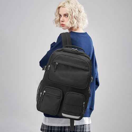 Lohol Water Resistant Backpack with Multifunctional Pockets for Teens, Durable Bookbag fits 15.6 inch Laptop for School Travel College, 25L (Black)