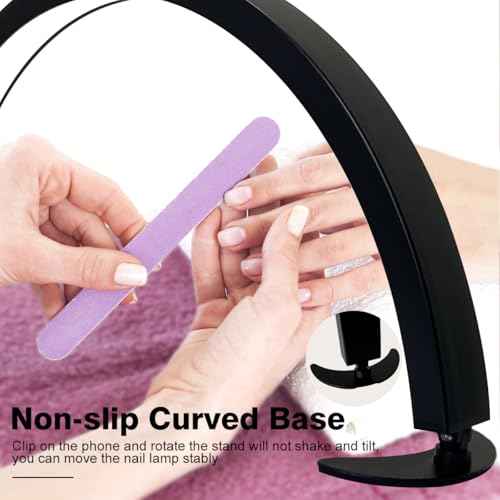 29in Half Moon Light for Nail Desk, Foldable Nail Light for Desk, Large LED Desk Lamp Professional Lash Lamp Adjustable Brightness with Phone Holder for Manicure,Drawing,Craft,Makeup,Tattoo(Black)