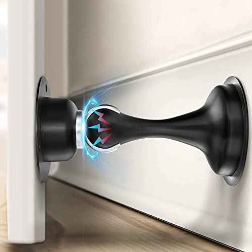 Door Stoppers Magnetic Door Catch - Stainless Steel Heavy Duty Door Holder Stops for Bottom Top of Door - Wall Floor Mounting No Drill 3D Adhesive & Screws Strong Magnet Keep Door Open 4 Pack