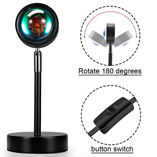 Balkwan Sunset Red Projection Lamp with Rotating Rainbow LED Night Light Floor Stand