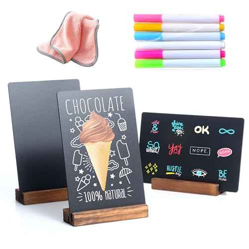 3 Pack 5x7 in Chalkboard Sign Small Blackboard Decorative with Wood Base