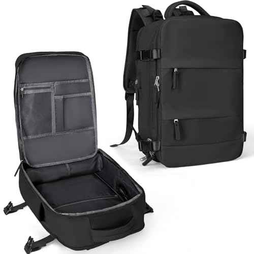coowoz Large Travel Backpack For Women Men,Carry On Backpack Flight Approved,Hiking Backpack Waterproof Outdoor Sports Rucksack Casual Daypack Fit 15.6 Inch Laptop Shoes Compartment (Black)