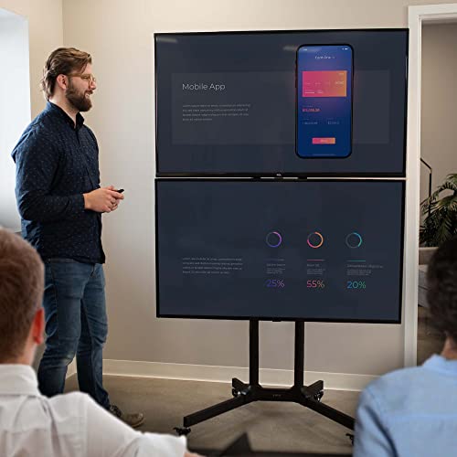 VIVO Mobile Dual Screen TV Cart with Laptop Shelf, Fits 32-65 inch 70 lb TVs