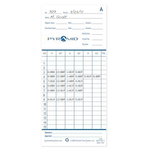 Pyramid Time Systems - Authentic Time Cards (42415) for Pyramid Models 2500, 2500K1, 2600 and 2650 Aligning Time Clocks, Double Sided Time Sheets (3.38 x 7.44 in) - 100 Time Cards - Blue/Green