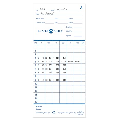 100 Pack Pyramid Time Systems Authentic Time Cards for 2500, 2600 Clocks