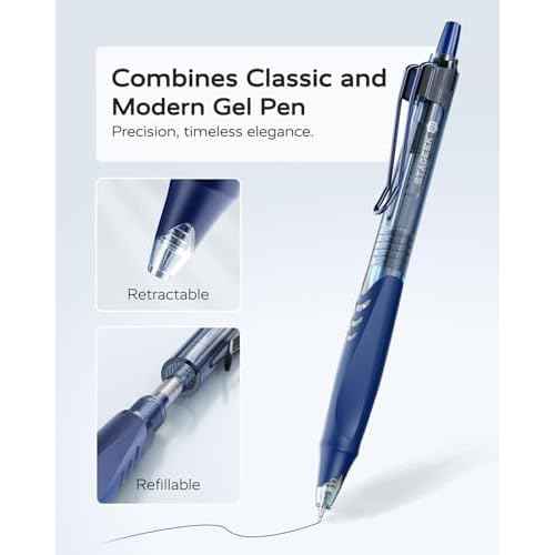 12 Pack Blue Gel Pens, Quick Dry Blue Ink Pen, 0.5mm Fine Point Retractable Smooth Writing Pens for Journaling, Writing, Business Gel Pen for Office School & Home Supplies(Blue)