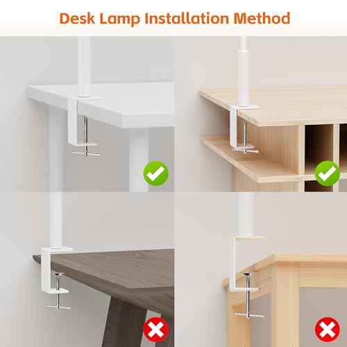LED Desk Lamp with Clamp, Eye-Caring Adjustable Brightness, 3 Lighting Modes, Touch & Remote Control Clip Light for Home Office, Study, Computer Work, Reading, Puzzle, Task (White)